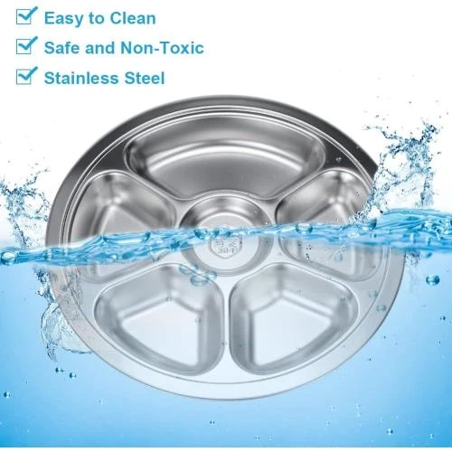 Zoom sur Assiette Divisée Acier Inoxydable, 6 Sections, Ronde