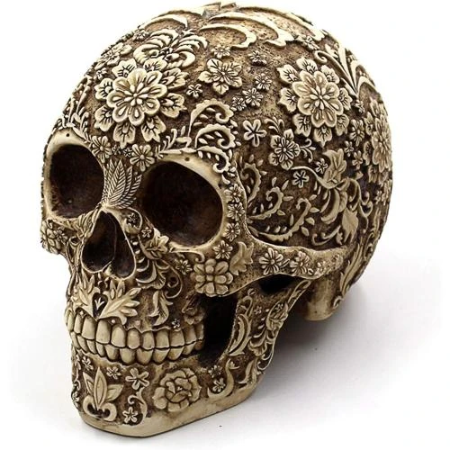 UJOY Sculpture Tête de Mort, Fleurs, Décoration Halloween - Vue principale