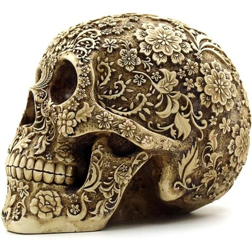 Zoom sur UJOY Sculpture Tête de Mort, Fleurs, Décoration Halloween