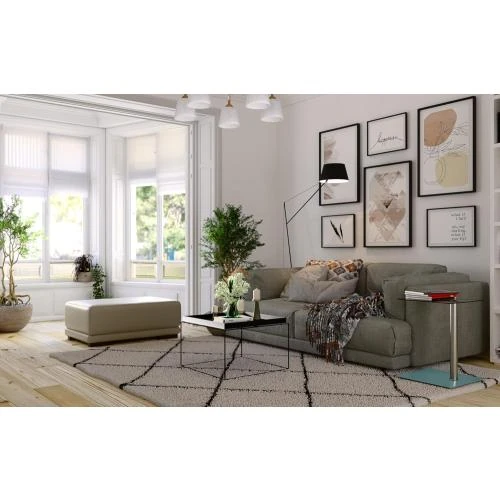 Détail de Pouf Rectangulaire Cuir Véritable Cavadore Blanc, Repose-Pieds