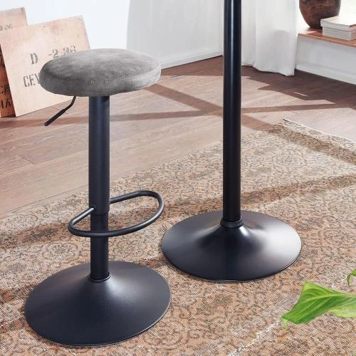 Détail de Tabouret Bar Gris, Métal, Cuir Sauvage, Rembourré