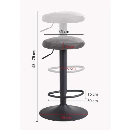 Zoom sur Tabouret Bar Gris, Métal, Cuir Sauvage, Rembourré