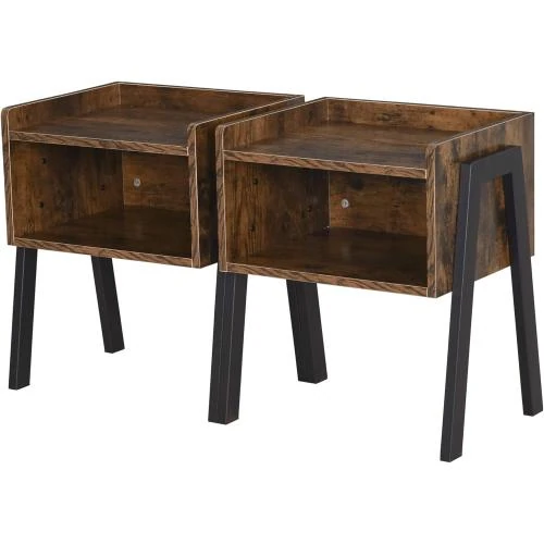 Tables de Chevet Empilables Bois Style Industriel Marron Noir - Vue principale