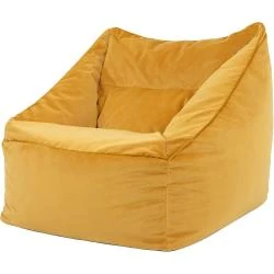 Fauteuil Pouf Natalia Jaune, Velours Salon Confortable