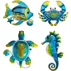 Sculptures murales métal plage, piscine, tortue, poisson