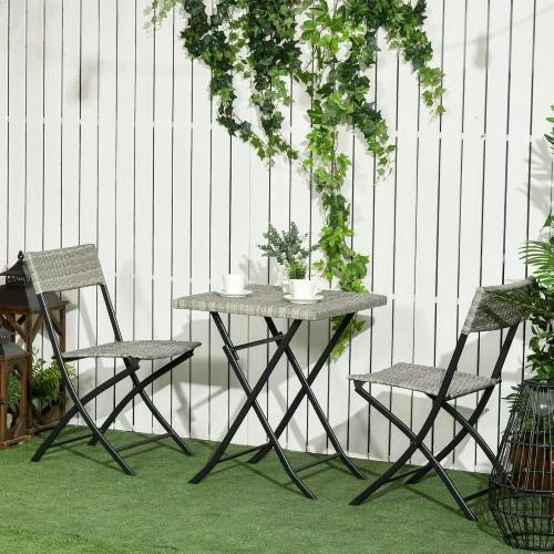 Détail de Outsunny Meubles de balcon 3 pièces, chaises pliantes, table