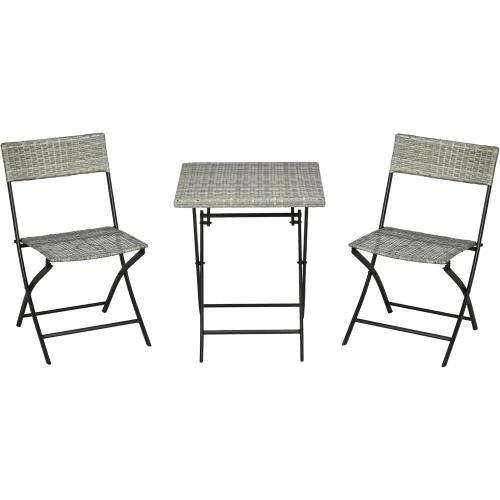 Outsunny Meubles de balcon 3 pièces, chaises pliantes, table - Vue principale