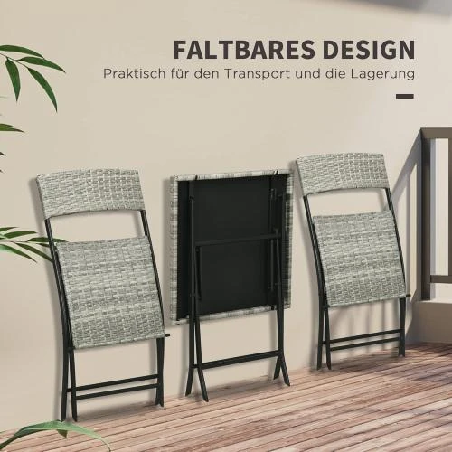 Zoom sur Outsunny Meubles de balcon 3 pièces, chaises pliantes, table