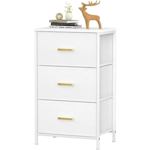 Commode Tissu 3 Tiroirs, Table Chevet Blanc, Rangement - Vue principale