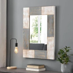 Miroir Mural Bois Vieilli Blanc Gris FirsTime Co.