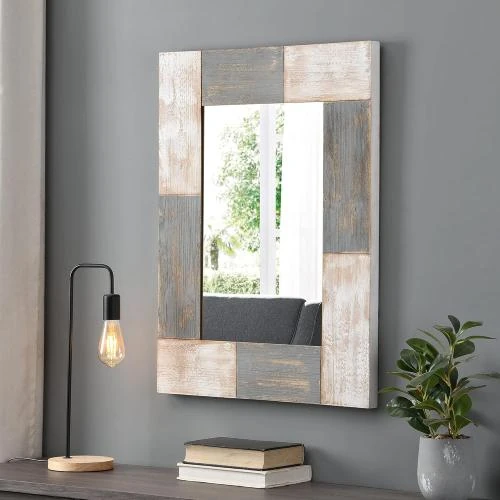 Miroir Mural Bois Vieilli Blanc Gris FirsTime Co. - Vue principale