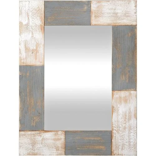 Détail de Miroir Mural Bois Vieilli Blanc Gris FirsTime Co.