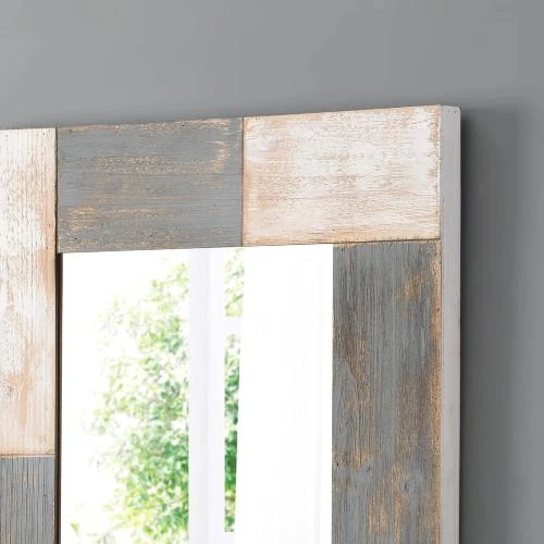 Zoom sur Miroir Mural Bois Vieilli Blanc Gris FirsTime Co.