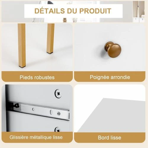 Détail de COSTWAY Table Bureau Angle 39, 2 Tiroirs, Rangement Noir