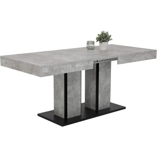 Table à Manger Extensible Apollo, Aspect Béton, 2 Colonnes - Vue principale
