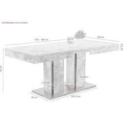 Table à Manger Extensible Apollo, Aspect Béton, 2 Colonnes en situation