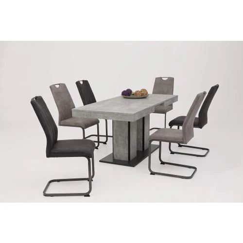 Zoom sur Table à Manger Extensible Apollo, Aspect Béton, 2 Colonnes