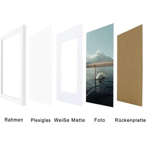 Détail de Cadre photo A4 bois massif, plexiglas, blanc