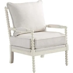 Chaise Kaylee Bois Blanc Antique, Tissu Lin Blanc