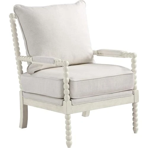 Chaise Kaylee Bois Blanc Antique, Tissu Lin Blanc - Vue principale
