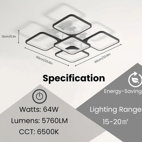 Détail de Dorlink Plafonnier LED Moderne, 6750LM, Noir, Éclairage Intérieur