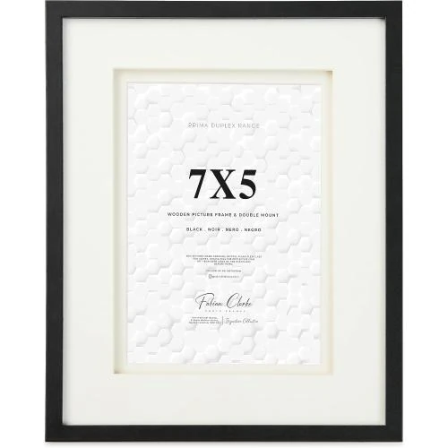 Cadre photo bois noir, double passe-partout blanc, accrocher - Vue principale