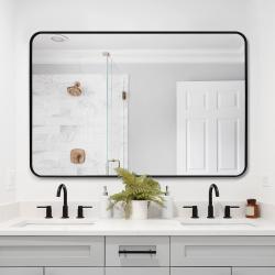 Présentation Miroir mural à langer salle de bain, cadre noir moderne