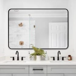 Miroir mural à langer salle de bain, cadre noir moderne