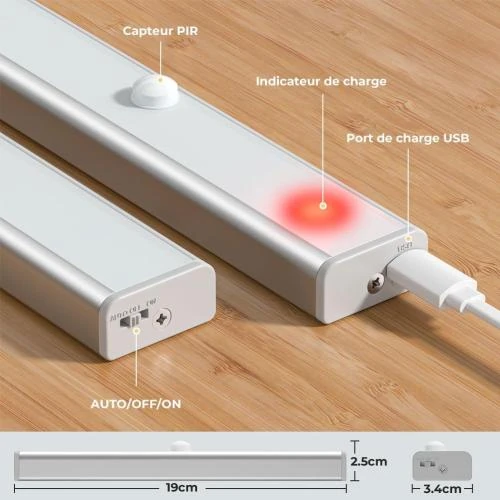 Détail de Lampe Placard Sans Fil, Détecteur Mouvement, 2pcs, USB
