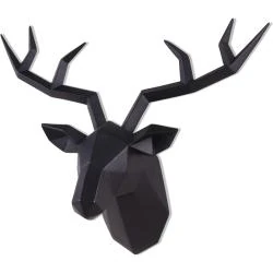 Tête de cerf noir, décoration murale géométrique bois