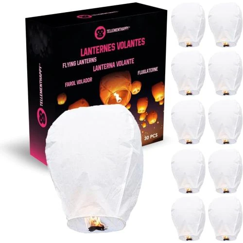 Lanterne Volante Chinoise TellementHappy, Lot 30 Blanches - Vue principale