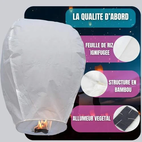 Zoom sur Lanterne Volante Chinoise TellementHappy, Lot 30 Blanches