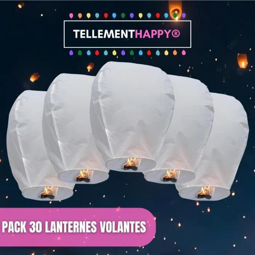 Détail de Lanterne Volante Chinoise TellementHappy, Lot 30 Blanches