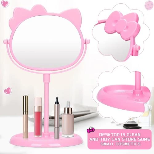 Détail de Miroir maquillage compact rose, rangement bureau élégant