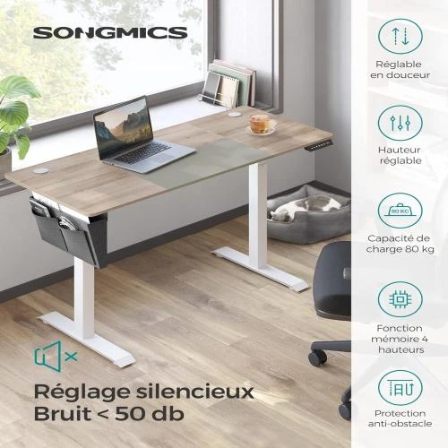 Zoom sur Bureau Électrique Assis-Debout SONGMICS: Ergonomie et Design Moderne