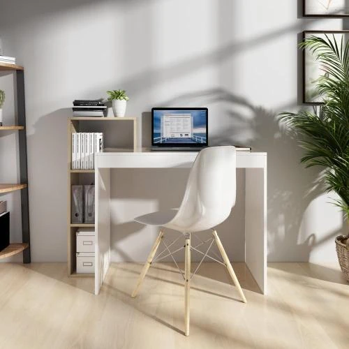 Détail de Bureau Informatique Mondeer, Rangement Ouvert Blanc, Gris