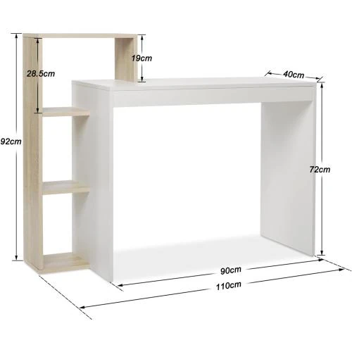 Zoom sur Bureau Informatique Mondeer, Rangement Ouvert Blanc, Gris
