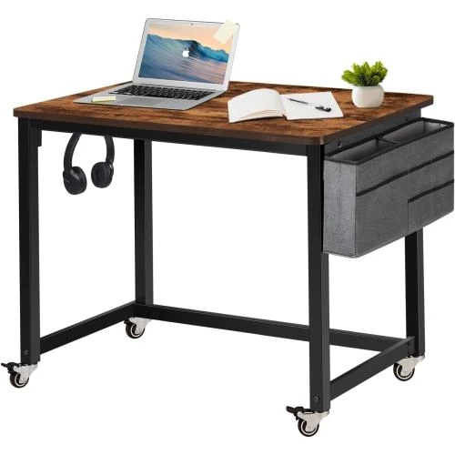 Bureau AHB mobile, roulettes, cadre métal marron - Vue principale