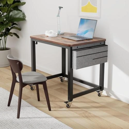 Détail de Bureau AHB mobile, roulettes, cadre métal marron
