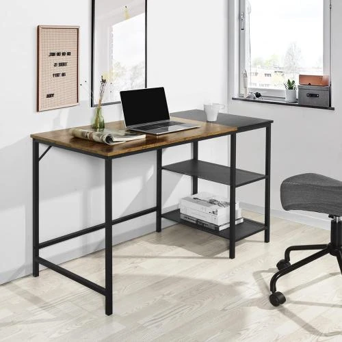 Détail de Bureau ordinateur Homy Casa, étagère, gain de place, noir, marron