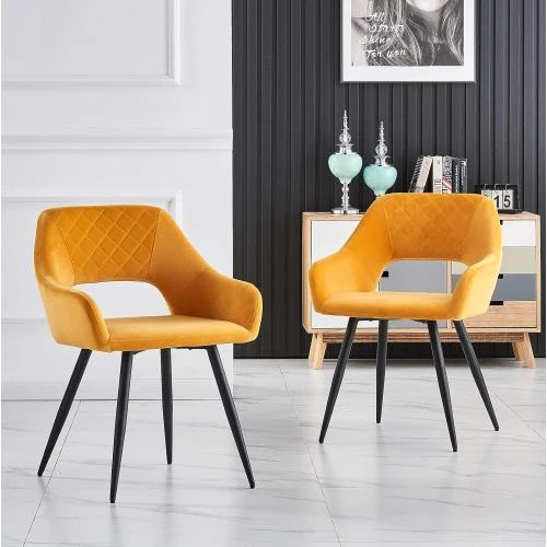 Détail de Chaises Scandinaves Velours Jaunes, Lot de 2, Accoudoirs