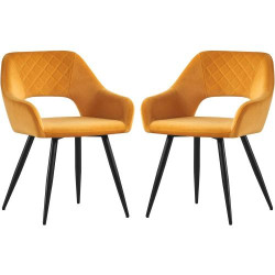 Présentation Chaises Scandinaves Velours Jaunes, Lot de 2, Accoudoirs