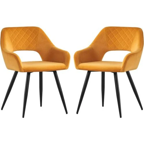 Chaises Scandinaves Velours Jaunes, Lot de 2, Accoudoirs - Vue principale