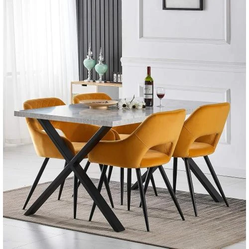 Zoom sur Chaises Scandinaves Velours Jaunes, Lot de 2, Accoudoirs