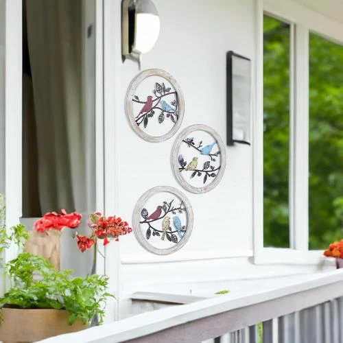 Détail de Décoration murale rustique Mfy Global Store, oiseaux bois métal