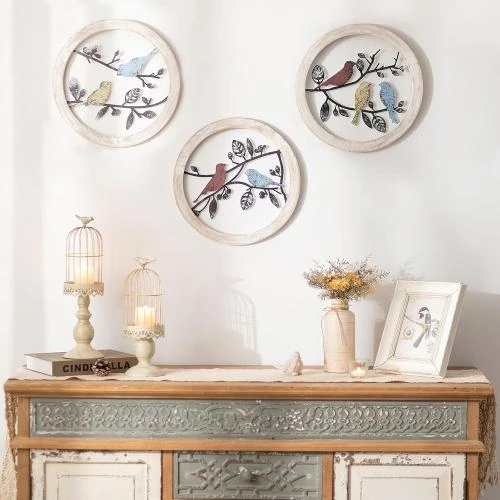 Zoom sur Décoration murale rustique Mfy Global Store, oiseaux bois métal