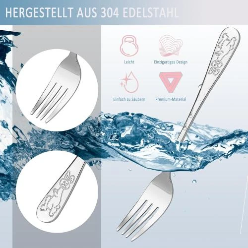 Zoom sur Couverts enfants personnalisés gravure, acier inoxydable, 4 pièces