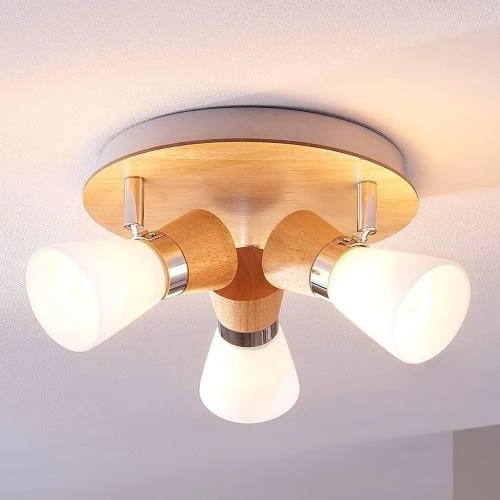 Détail de Plafonnier Vivica Scandinave Bois Marron, 3 Lampes E14