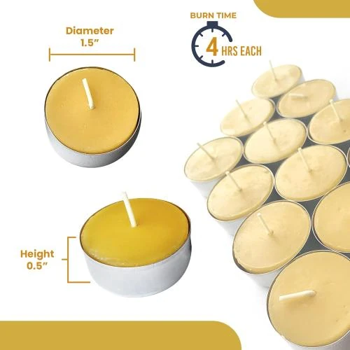 Zoom sur Bougies chauffe-plat cire d'abeille, 48 pièces naturelles