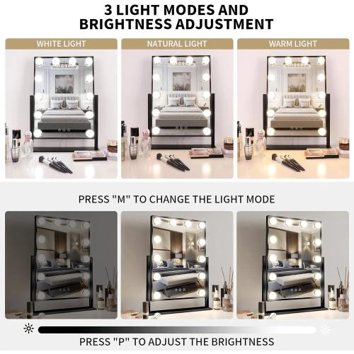 Détail de Miroir Hollywood Meidom, LED, 3 modes couleur, noir